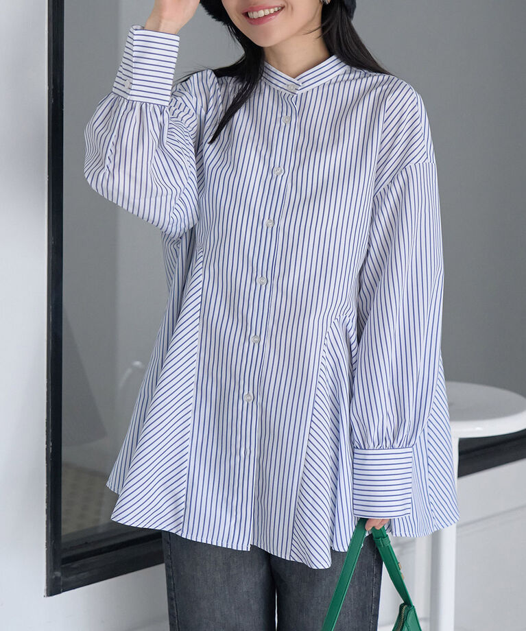 VIS「【洗える・シワが取れやすい】美easyフレアシャツ」|シャツ・ブラウス|ブルー系(47)