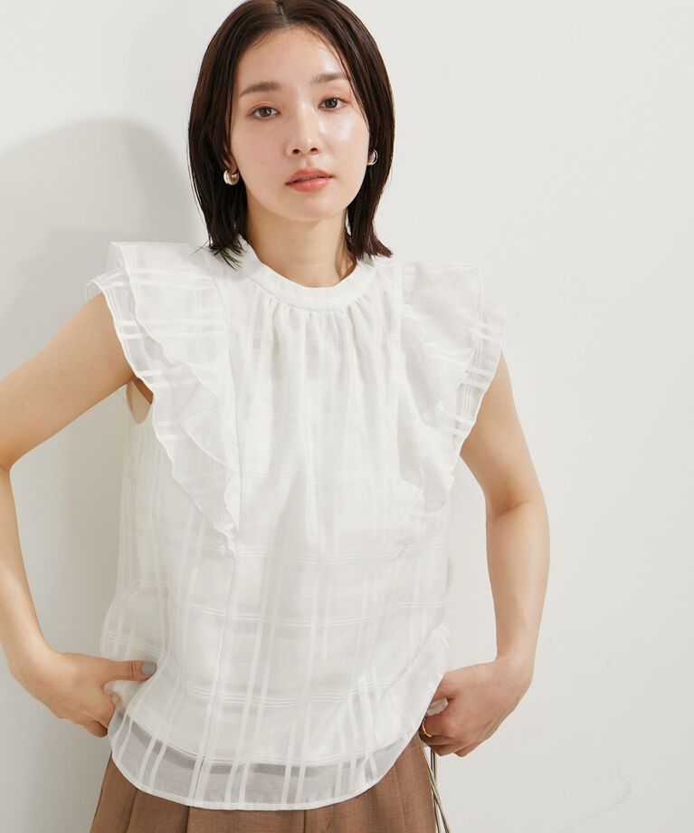 VIS「【夏トップス総選挙/お気に入り登録No.2】シアーチェックフリルブラウス」|シャツ・ブラウス|