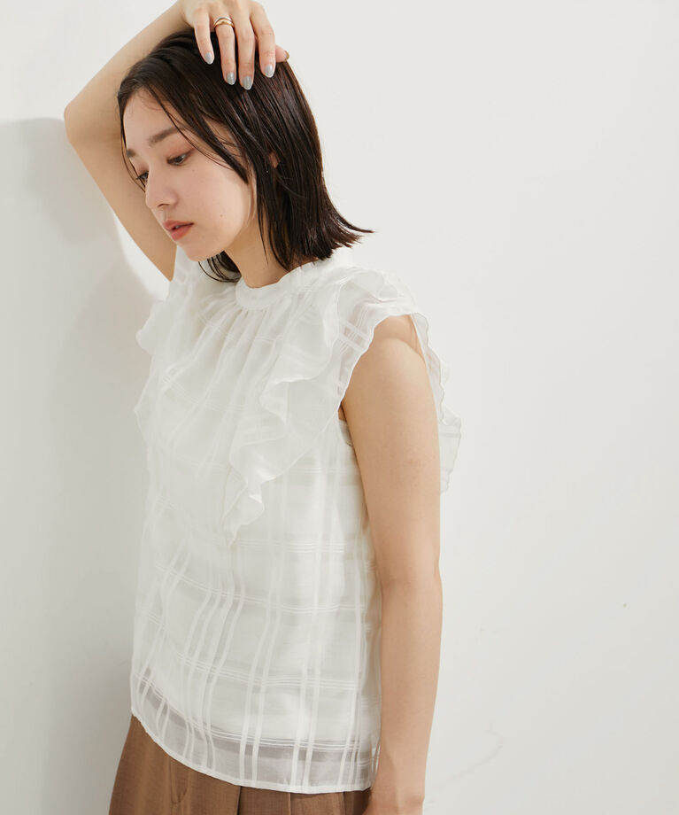 VIS「【夏トップス総選挙/お気に入り登録No.2】シアーチェックフリルブラウス」|シャツ・ブラウス|