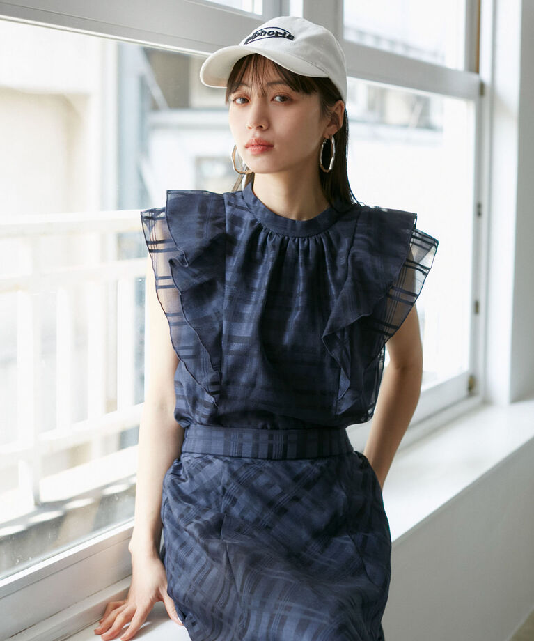 VIS「【夏トップス総選挙/お気に入り登録No.2】シアーチェックフリルブラウス」|シャツ・ブラウス|