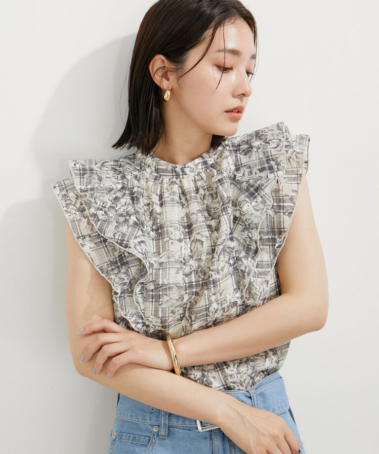 VIS「【夏トップス総選挙/お気に入り登録No.2】シアーチェックフリルブラウス」|シャツ・ブラウス|