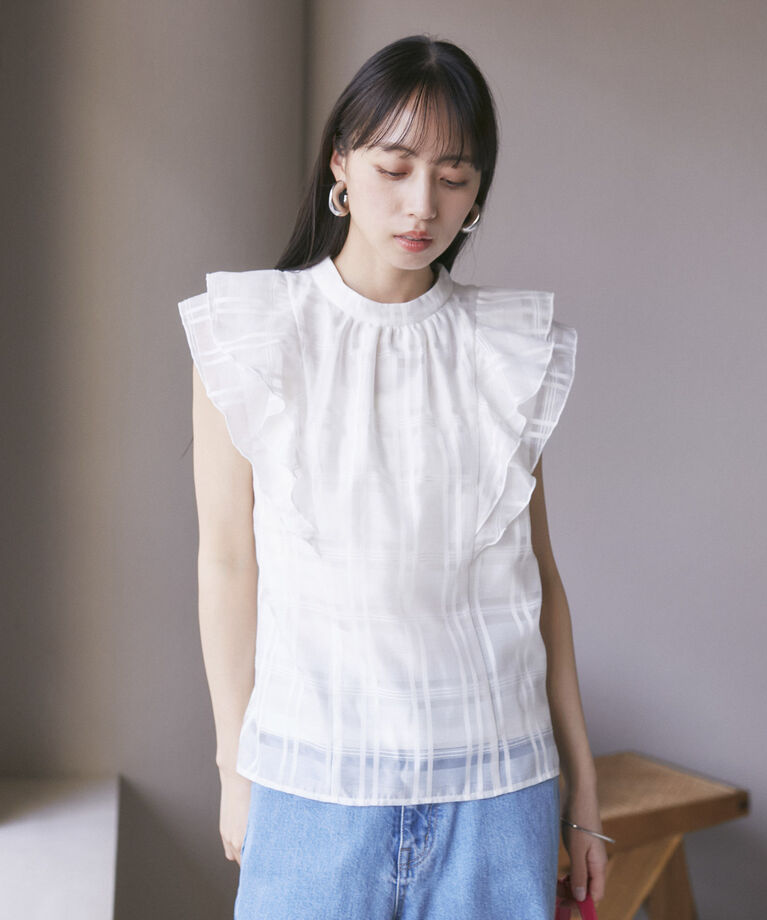 VIS「【夏トップス総選挙/お気に入り登録No.2】シアーチェックフリルブラウス」|シャツ・ブラウス|