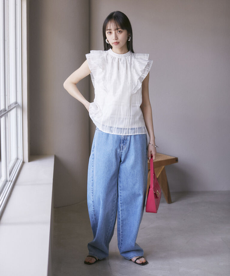 VIS「【夏トップス総選挙/お気に入り登録No.2】シアーチェックフリルブラウス」|シャツ・ブラウス|