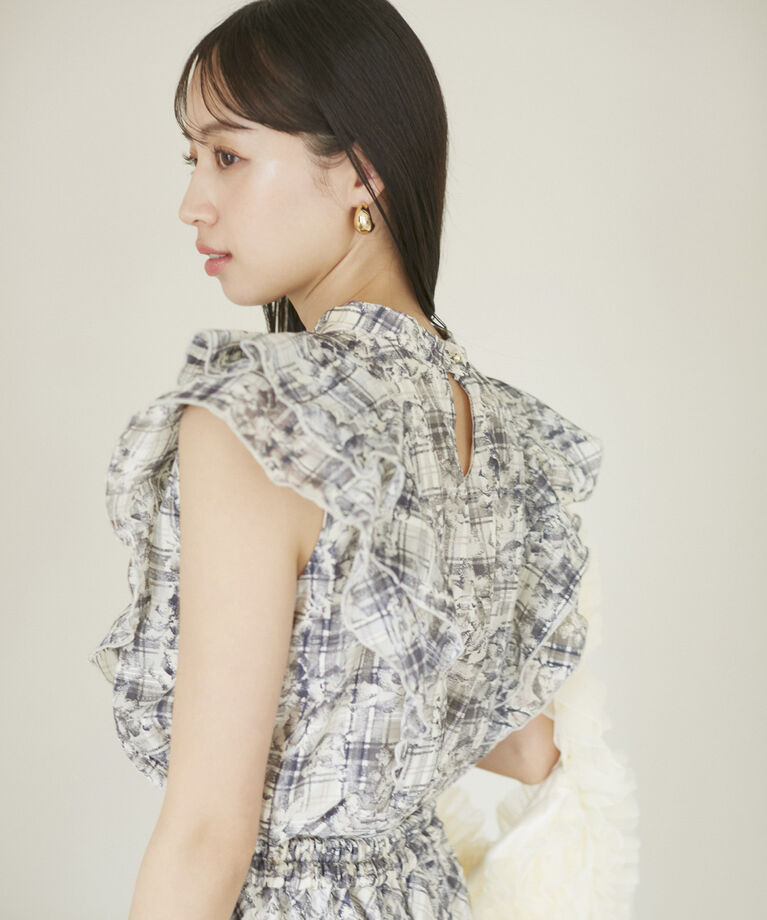 VIS「【夏トップス総選挙/お気に入り登録No.2】シアーチェックフリルブラウス」|シャツ・ブラウス|