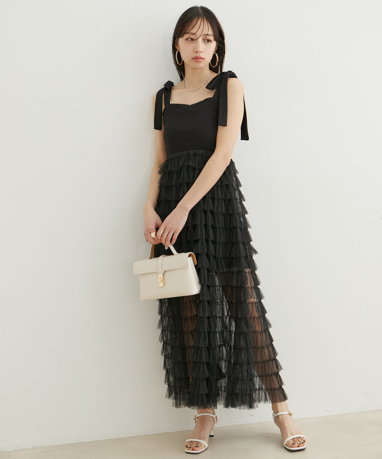 VIS「【WEB限定】肩リボンチュールティアードワンピース」|ワンピース|