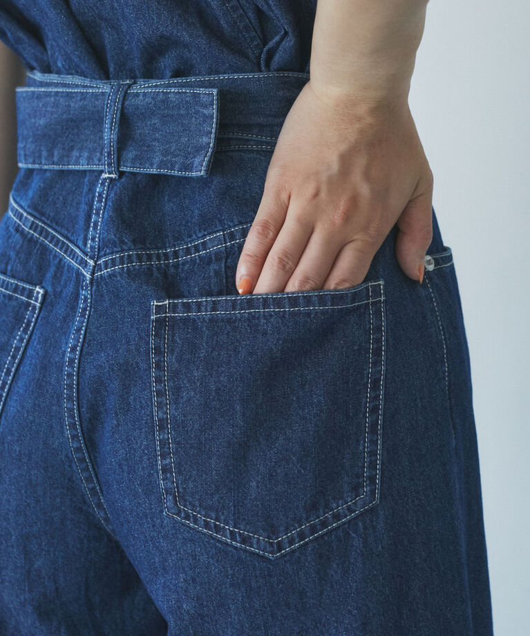 VIS「【セットアップ対応】ライトデニムベルト付きセンタープレスワイドパンツ【洗える】」|デニム|