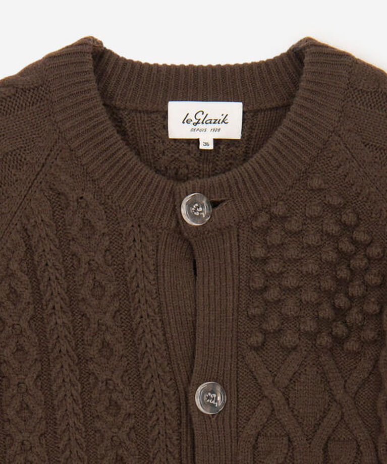  「LE GLAZIK | ケーブルニット クルーネックカーディガン WOMEN」|ニット・セーター|