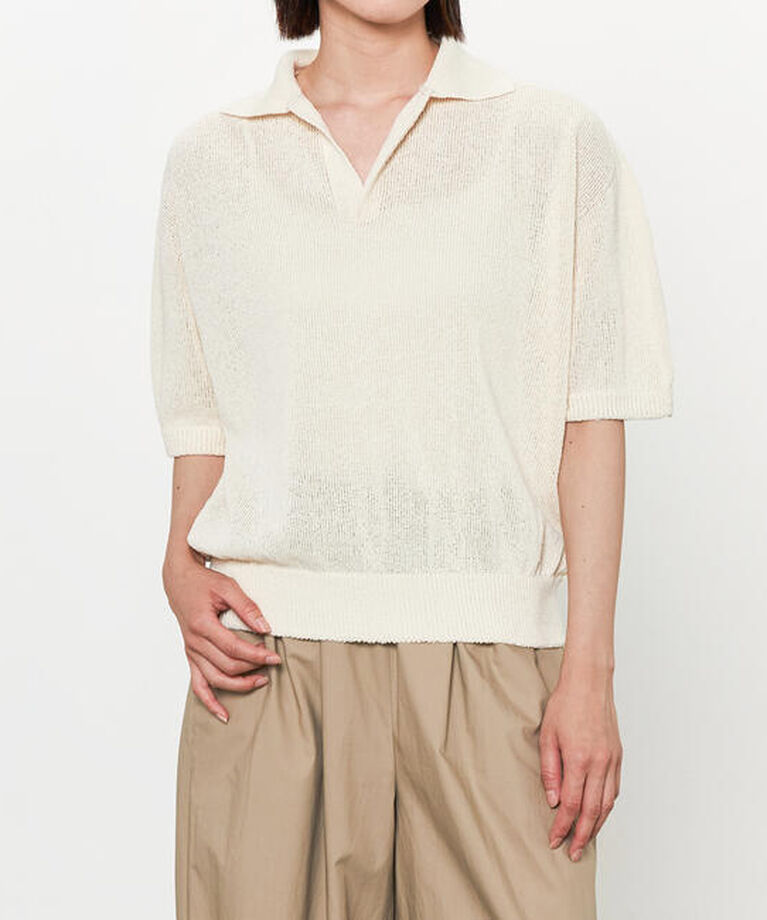  「alvana |〈別注〉半袖スキッパーニットポロシャツ WOMEN」|ニット・セーター|WHITE