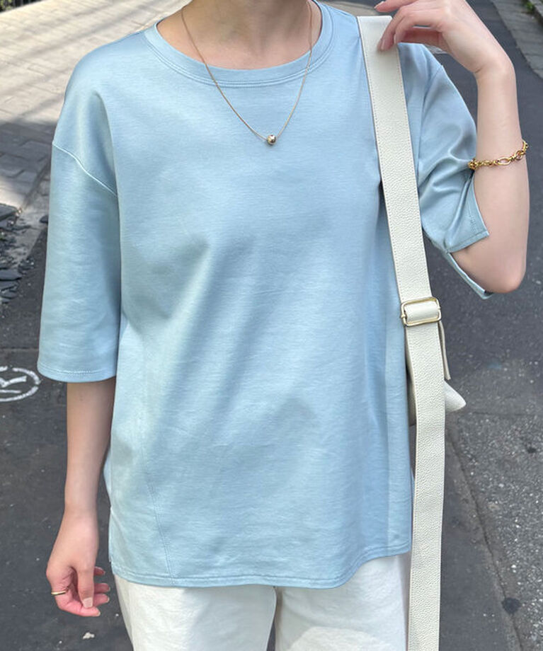  「ハーフスリーブポンチ切替Tシャツ」|Tシャツ・カットソー|ブルー