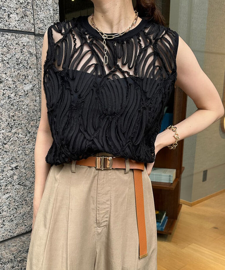  「【新色追加】刺繍レーストップス」|シャツ・ブラウス|ブラック