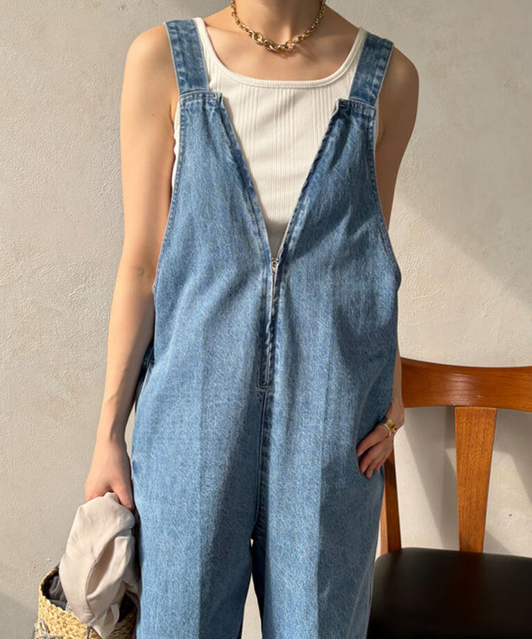  「デニムフロントジップサロペット」|ワンピース|