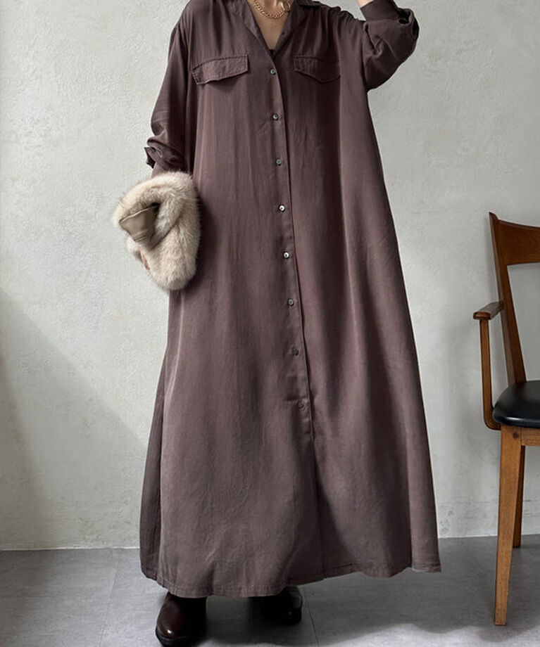  「【新色追加/全骨格対応】リヨセルロングシャツドレス」|ワンピース|