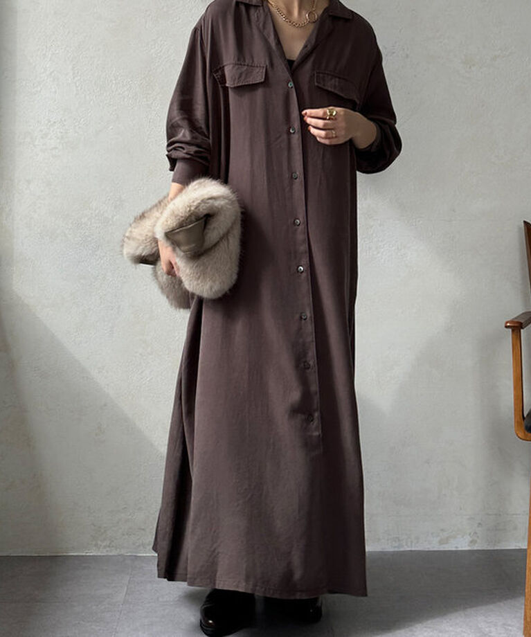  「【新色追加/全骨格対応】リヨセルロングシャツドレス」|ワンピース|