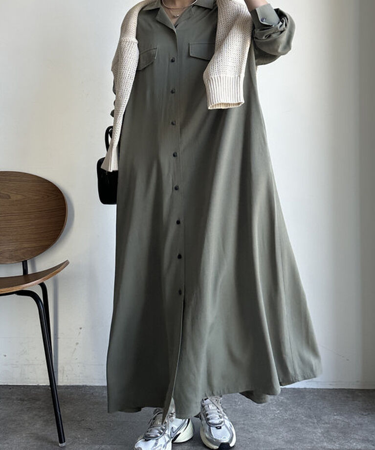  「【新色追加/全骨格対応】リヨセルロングシャツドレス」|ワンピース|