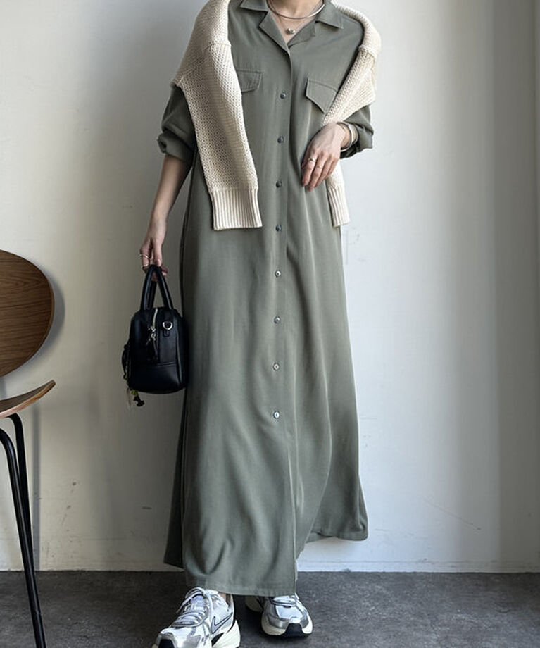  「【新色追加/全骨格対応】リヨセルロングシャツドレス」|ワンピース|