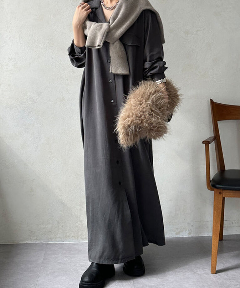  「【新色追加/全骨格対応】リヨセルロングシャツドレス」|ワンピース|