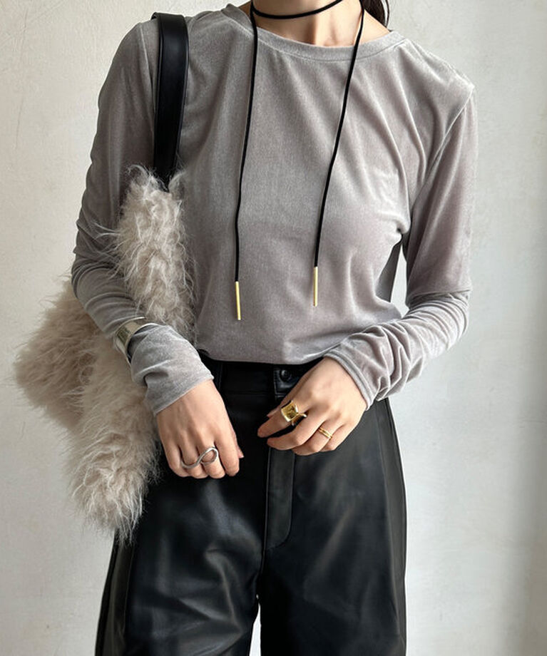  「シアーベロアTEE」|Tシャツ・カットソー|グレージュ