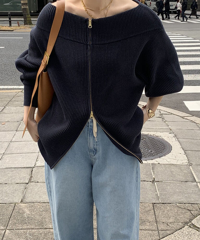  「【チクチクしないニット】フロントジップニット」|ニット・セーター|