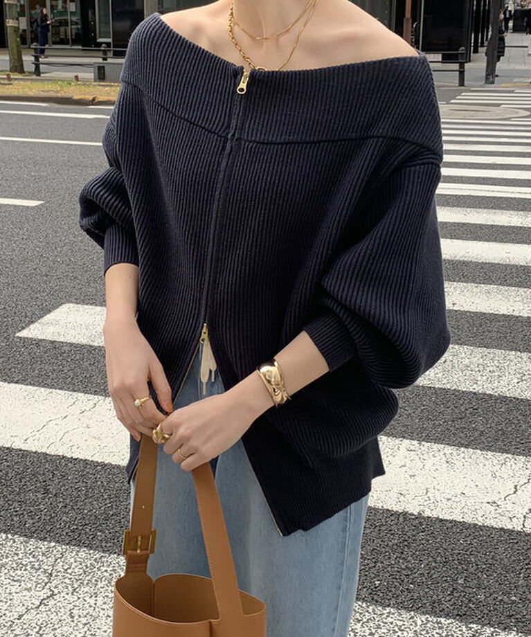  「【チクチクしないニット】フロントジップニット」|ニット・セーター|