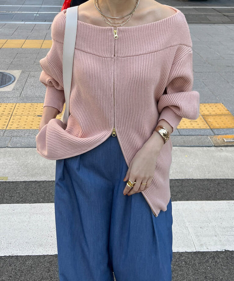  「【チクチクしないニット】フロントジップニット」|ニット・セーター|