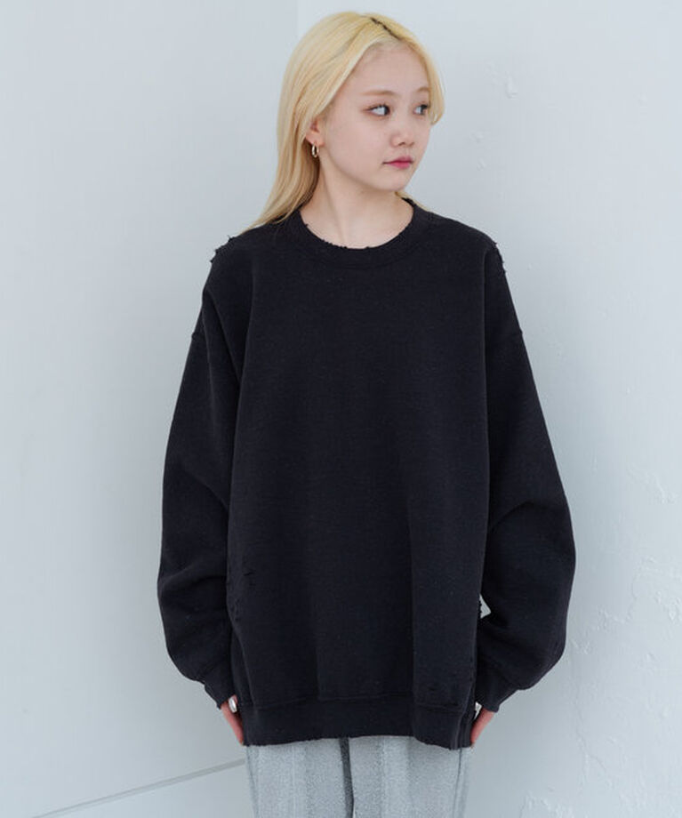  「【WHIMSIC】ハンドプロセスドダメージスウェットシャツ」|Tシャツ・カットソー|