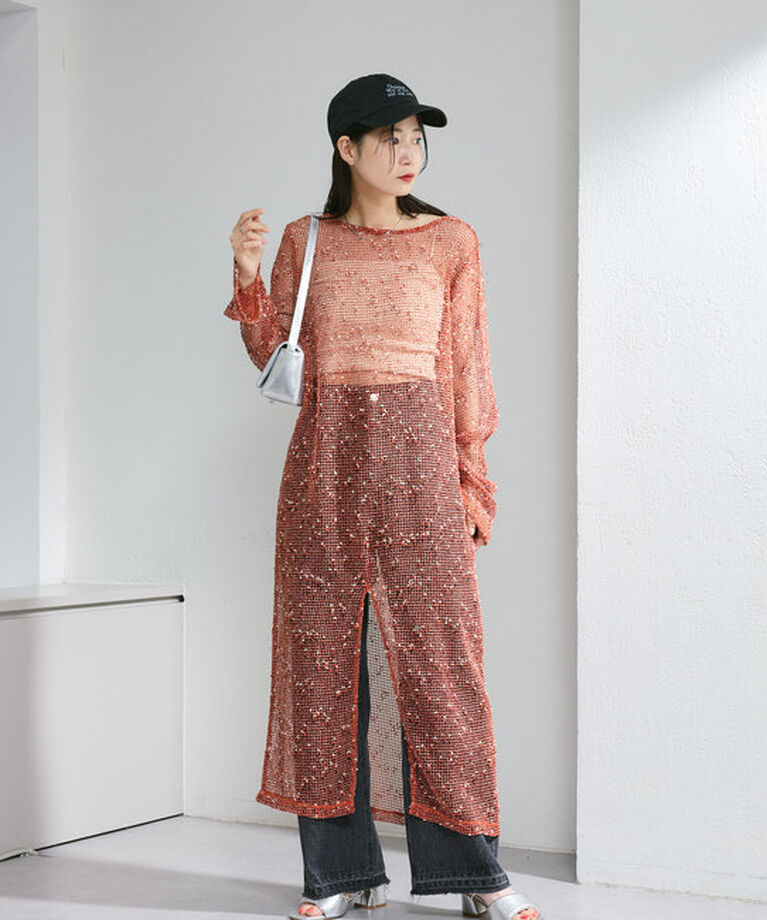  「【4色展開】メッシュシアーワンピース」|ワンピース|