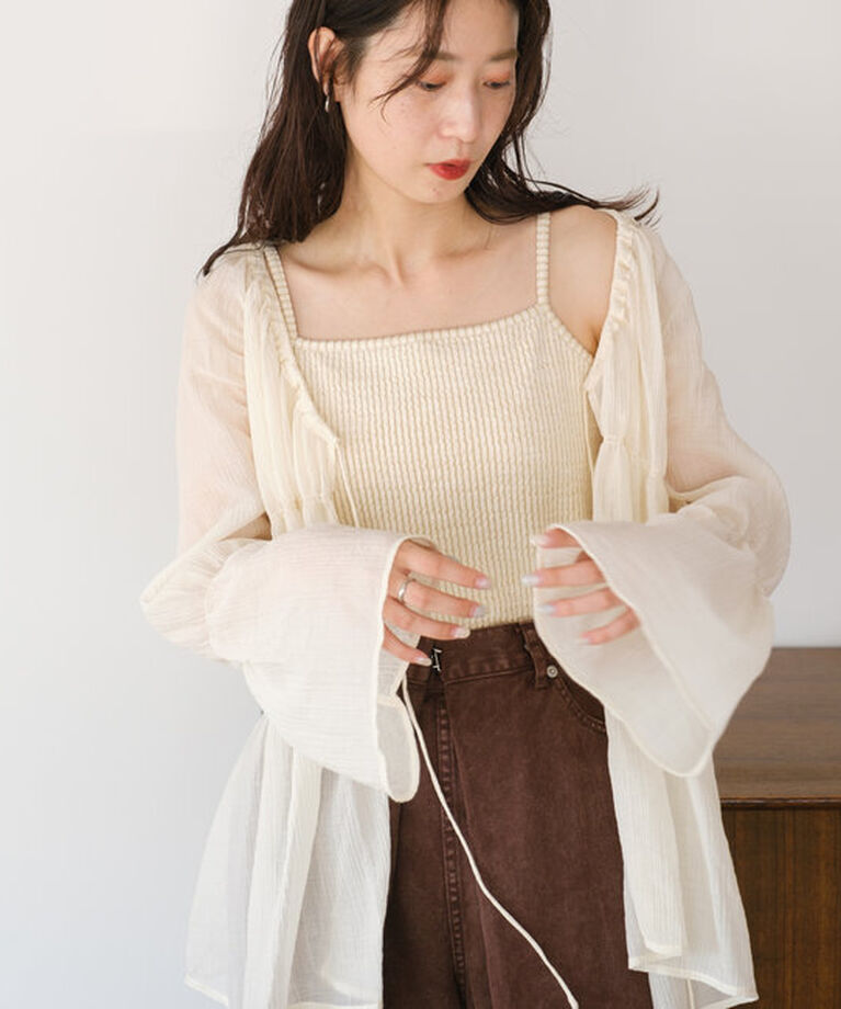  「【S.Lサイズ展開/前後2WAY】シャーリングシアーブラウス」|シャツ・ブラウス|アイボリー