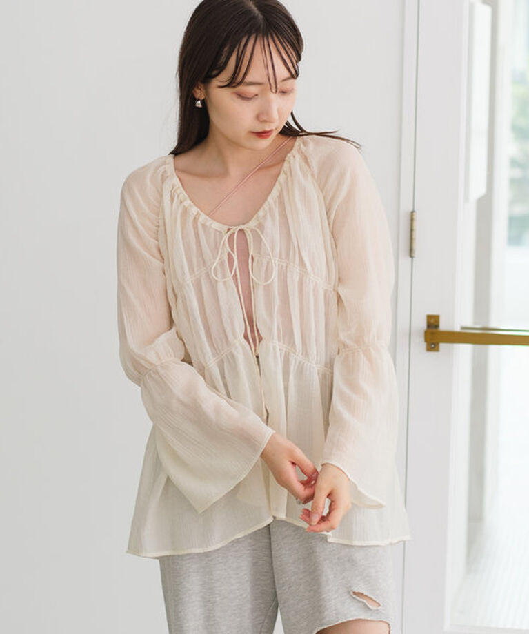  「【S.Lサイズ展開/前後2WAY】シャーリングシアーブラウス」|シャツ・ブラウス|
