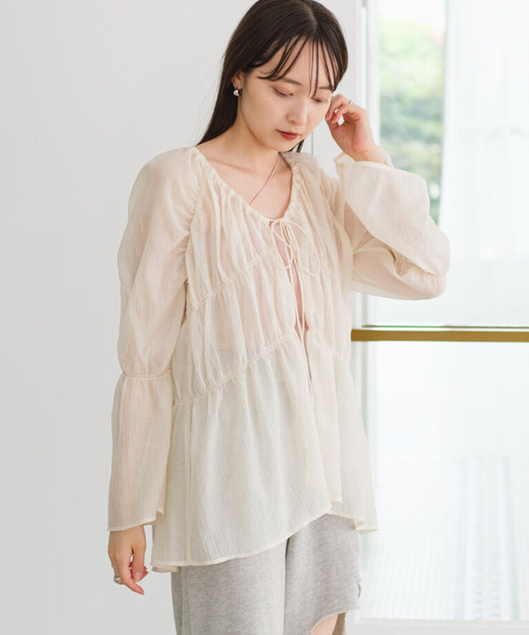  「【S.Lサイズ展開/前後2WAY】シャーリングシアーブラウス」|シャツ・ブラウス|