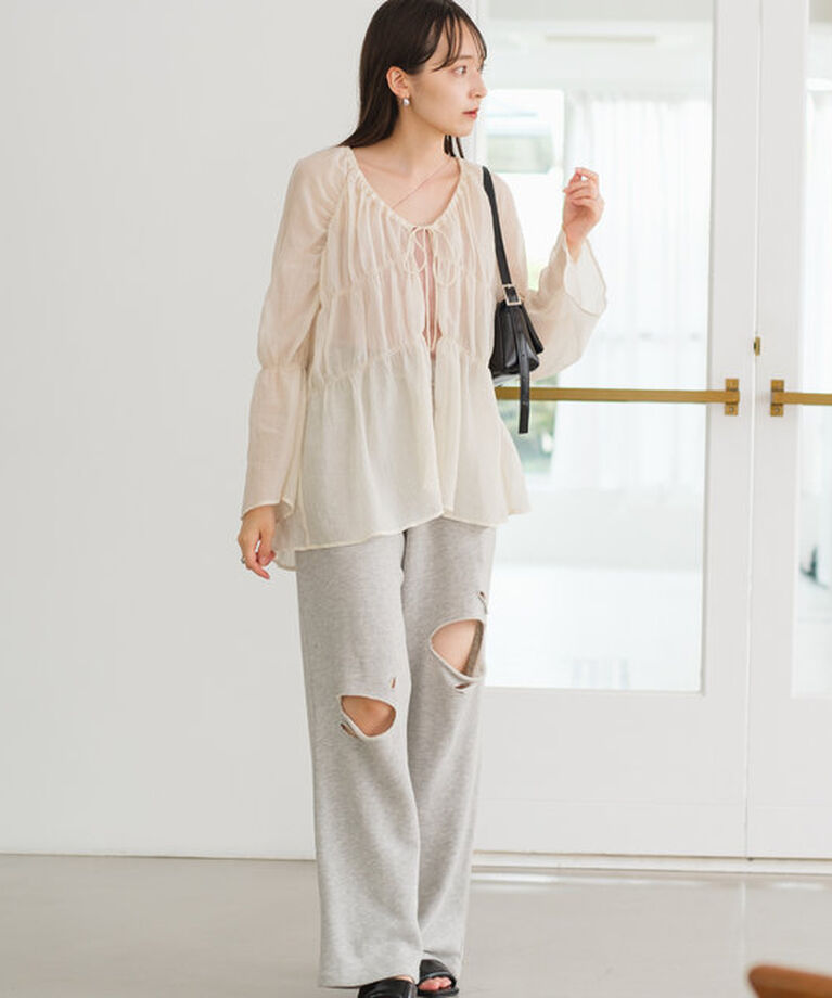  「【S.Lサイズ展開/前後2WAY】シャーリングシアーブラウス」|シャツ・ブラウス|
