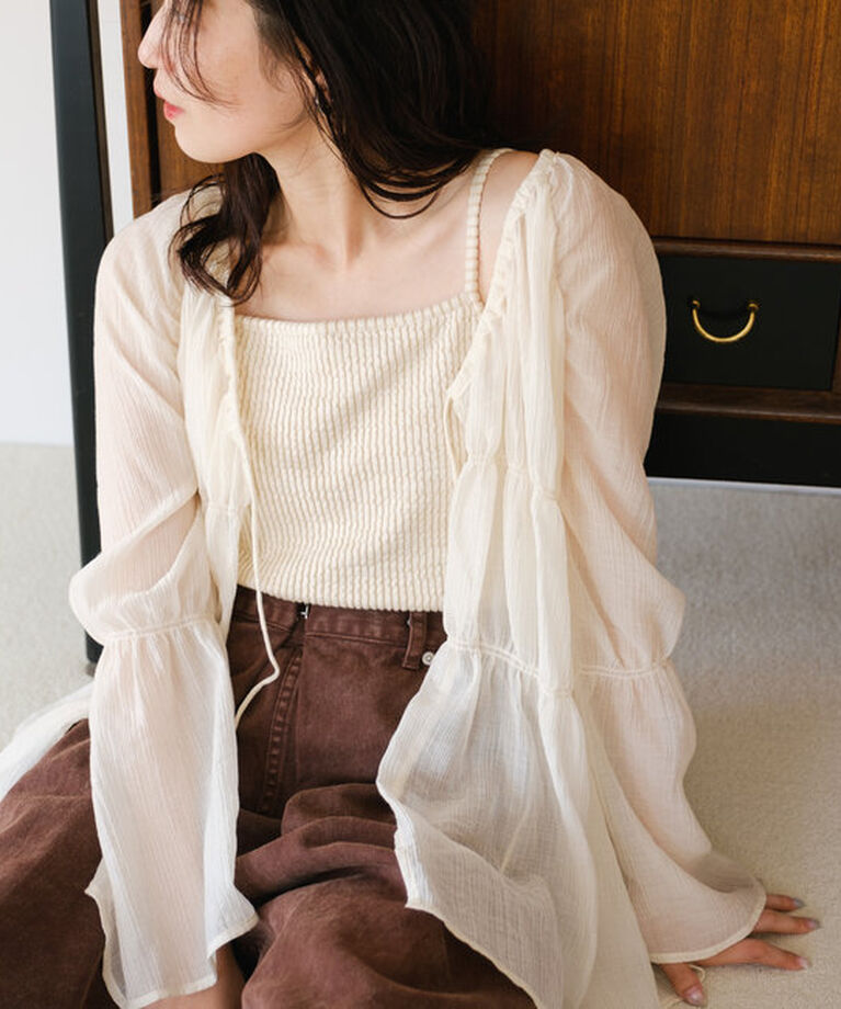  「【S.Lサイズ展開/前後2WAY】シャーリングシアーブラウス」|シャツ・ブラウス|
