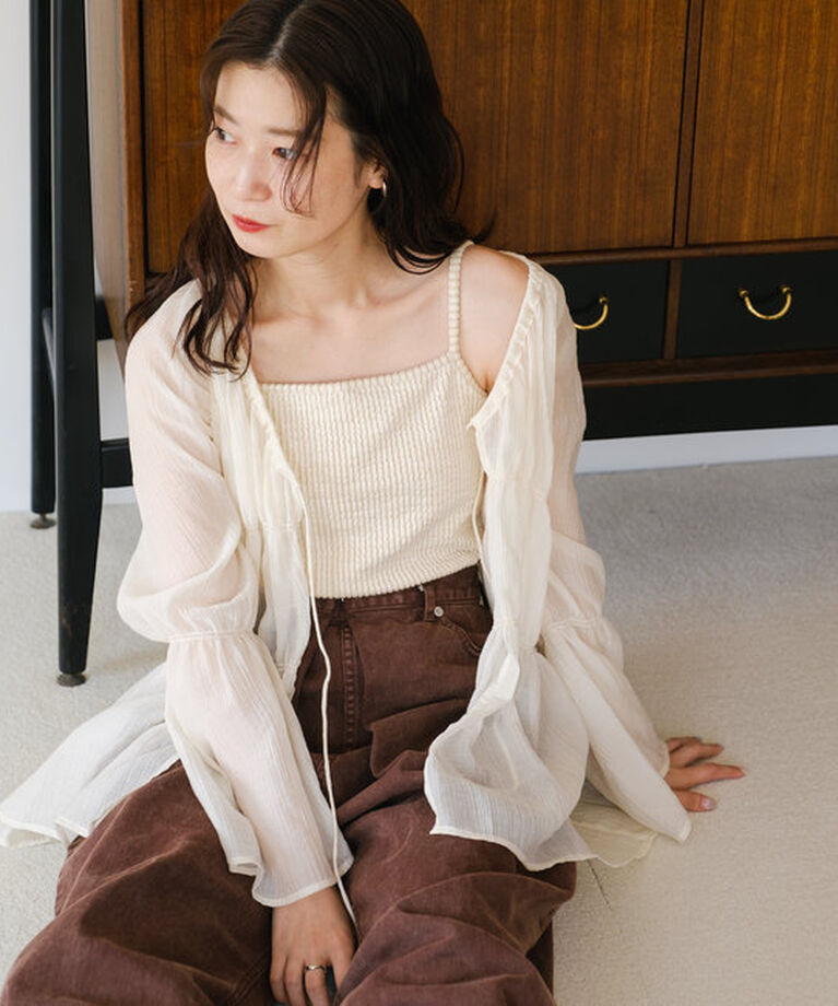  「【S.Lサイズ展開/前後2WAY】シャーリングシアーブラウス」|シャツ・ブラウス|