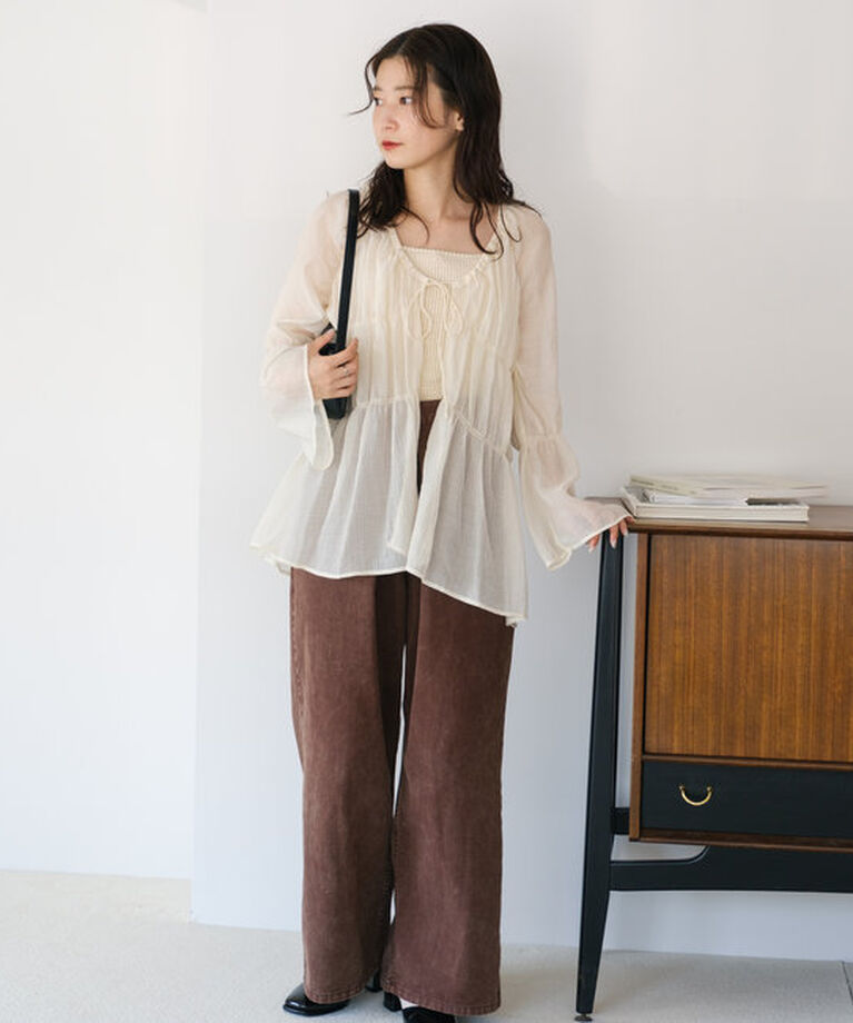  「【S.Lサイズ展開/前後2WAY】シャーリングシアーブラウス」|シャツ・ブラウス|