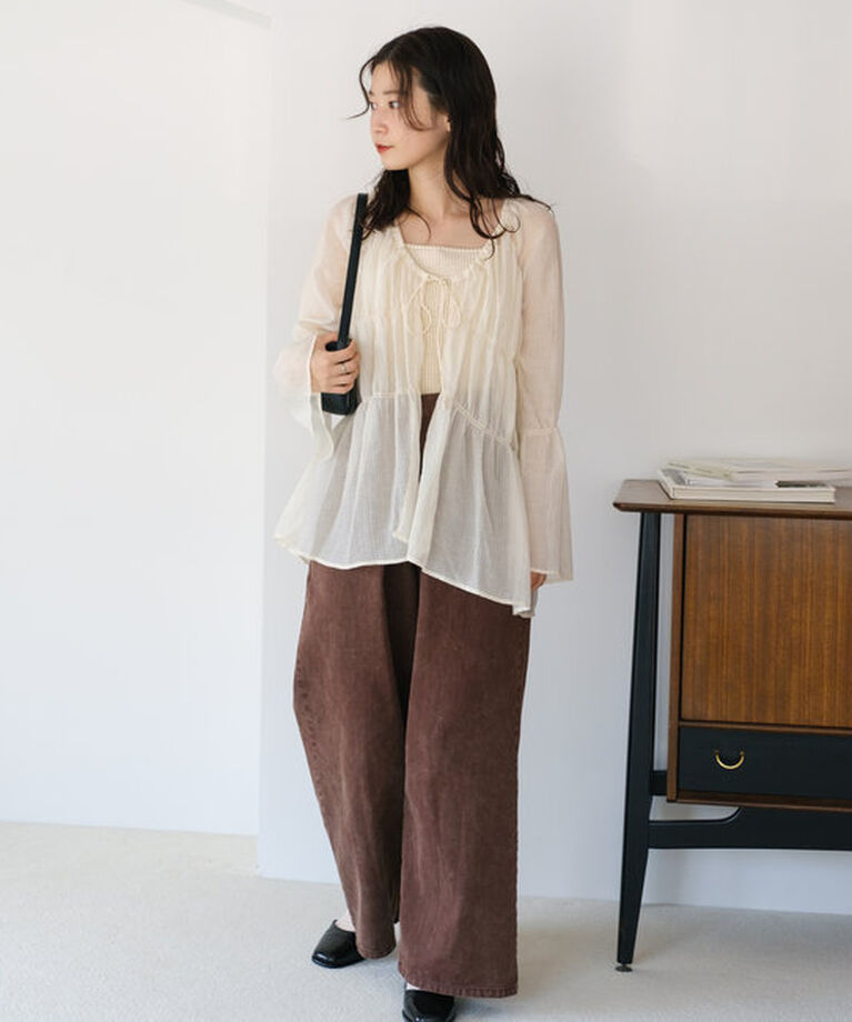  「【S.Lサイズ展開/前後2WAY】シャーリングシアーブラウス」|シャツ・ブラウス|