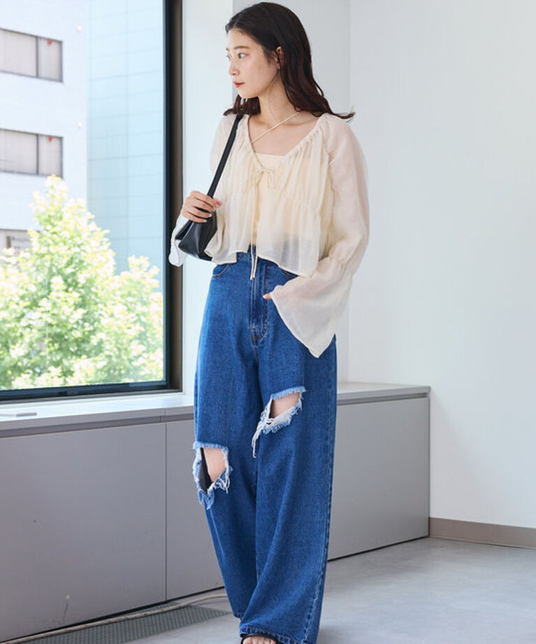  「【S.Lサイズ展開/前後2WAY】シャーリングシアーブラウス」|シャツ・ブラウス|