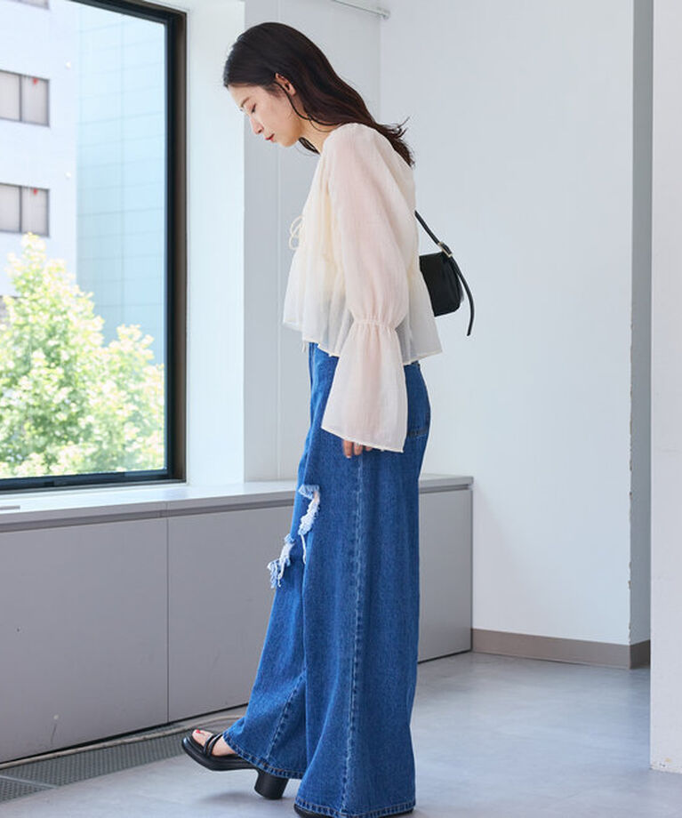  「【S.Lサイズ展開/前後2WAY】シャーリングシアーブラウス」|シャツ・ブラウス|