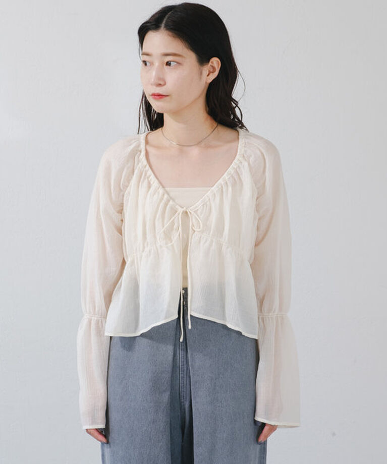  「【S.Lサイズ展開/前後2WAY】シャーリングシアーブラウス」|シャツ・ブラウス|