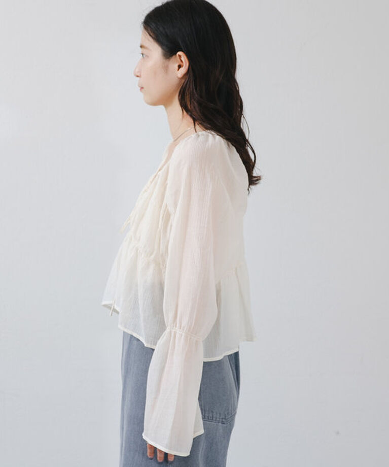  「【S.Lサイズ展開/前後2WAY】シャーリングシアーブラウス」|シャツ・ブラウス|