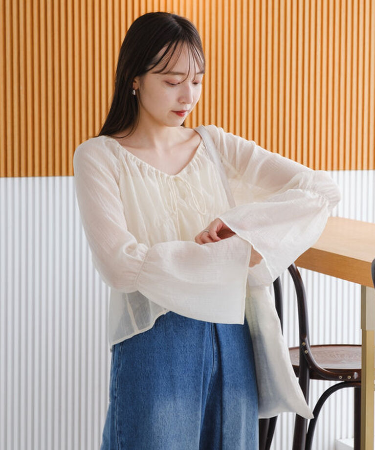  「【S.Lサイズ展開/前後2WAY】シャーリングシアーブラウス」|シャツ・ブラウス|