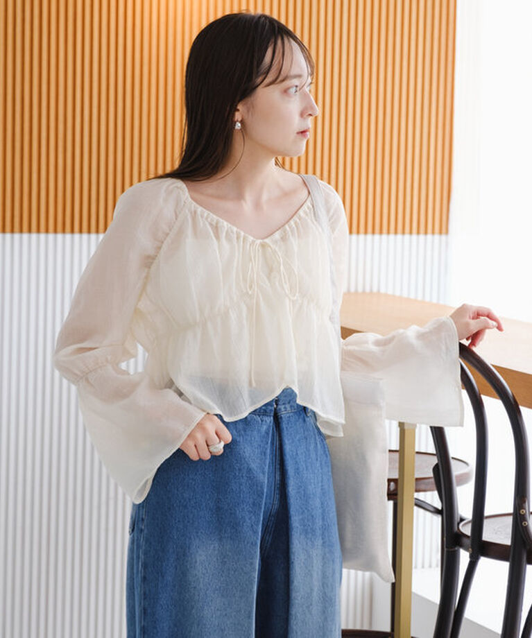  「【S.Lサイズ展開/前後2WAY】シャーリングシアーブラウス」|シャツ・ブラウス|