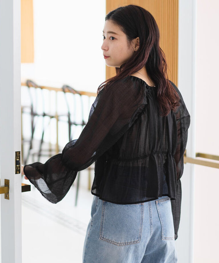  「【S.Lサイズ展開/前後2WAY】シャーリングシアーブラウス」|シャツ・ブラウス|