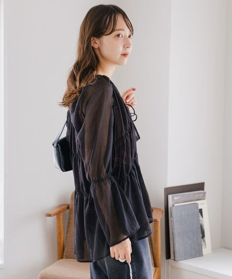  「【S.Lサイズ展開/前後2WAY】シャーリングシアーブラウス」|シャツ・ブラウス|