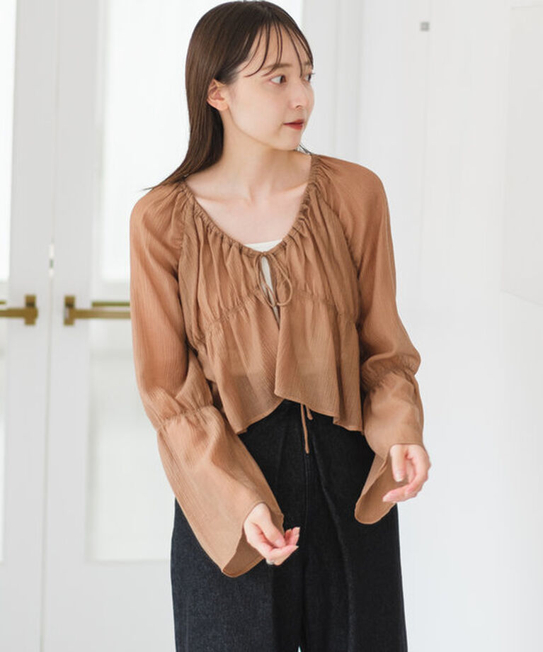  「【S.Lサイズ展開/前後2WAY】シャーリングシアーブラウス」|シャツ・ブラウス|