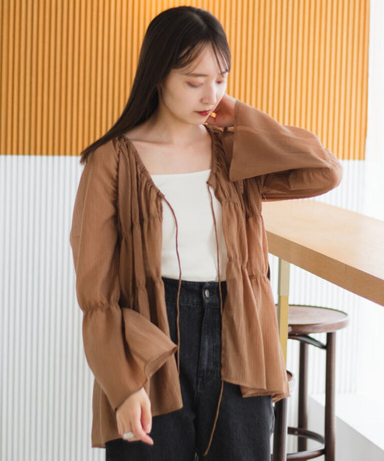  「【S.Lサイズ展開/前後2WAY】シャーリングシアーブラウス」|シャツ・ブラウス|