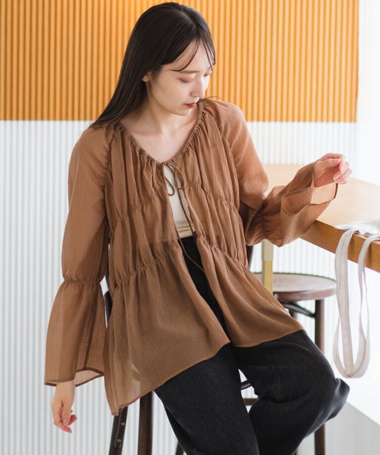  「【S.Lサイズ展開/前後2WAY】シャーリングシアーブラウス」|シャツ・ブラウス|