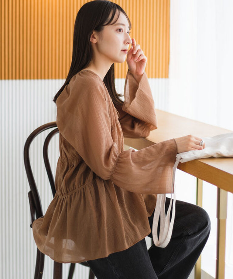  「【S.Lサイズ展開/前後2WAY】シャーリングシアーブラウス」|シャツ・ブラウス|