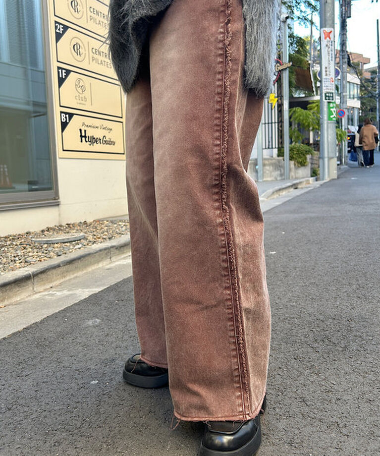  「【-5㎏細見え/2サイズ展開/低身長サイズ】フリンジデニムパンツ」|デニム|