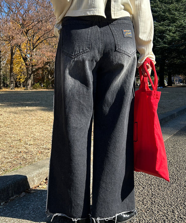  「【-5㎏細見え/2サイズ展開/低身長サイズ】フリンジデニムパンツ」|デニム|
