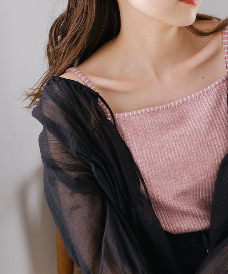  「【カップ取り外し可/4色展開】カップ付きワイドリブキャミ」|キャミソール|