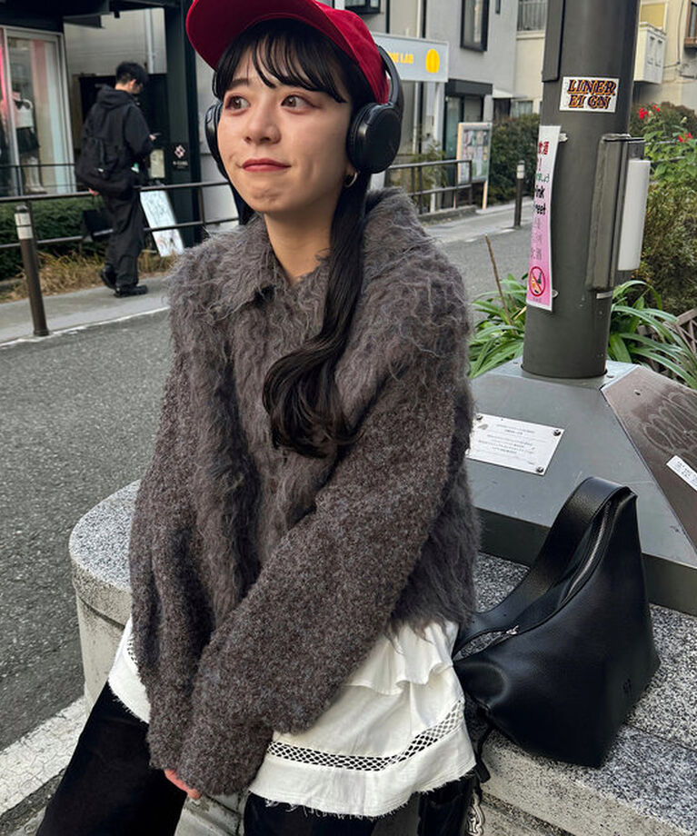  「【4色展開】ウェーブ起毛クロップドニット」|カーディガン|